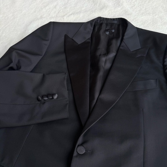 Caruso Wool Mohair Black Italy Long Sleeve Tuxedo Blazer 46R - Picture 8 of 13